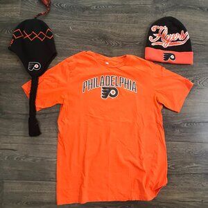 Philadelphia Flyers NHL Fan Lot – T-Shirt (L) + 2 Winter Hats (Reebok & Giroux)